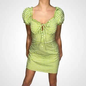 Green Gingham Print Dress